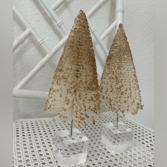 Pair of White & Gold Glitter Bottlebrush Christmas Trees - Picture 2 of 7
